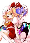  blonde_hair fang flandre_scarlet hat holding_hands ko-chin multiple_girls purple_hair red_eyes remilia_scarlet ribbon siblings side_ponytail sisters smile touhou wings 