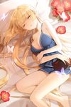  bangs bare_shoulders barefoot blonde_hair book breasts bug butterfly cleavage closed_eyes flower helena_k_sink holding insect large_breasts long_hair lowres lying on_side open_book salt_(salty) sleeping solo strap_slip sword_girls very_long_hair 