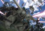  day gouf gundam mecha mobile_suit_gundam no_humans robographer sky weapon zaku zaku_ii zaku_ii_f/j 