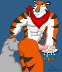  anal anthro biceps bottomless butt cereal clothed clothing cum duo erection feline fur gay half-dressed humor kellogg's male mammal mascot milk muscles neckerchief oral pecs penis rimming tiger tony_the_tiger topless unknown_artist yellow_eyes 