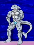  aaron_(character) abs anthro biceps blue_eyes bulge clothed clothing discovery female fish flexing great_white_shark half-dressed male marine muscles nipples pants pecs pose shark smile solo speedo straight swimsuit topless underwear unknown_artist 