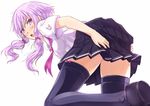  hair_ribbon highres kazeno purple_eyes purple_hair ribbon short_hair_with_long_locks sidelocks skirt solo thighhighs tress_ribbon vocaloid voiceroid yuzuki_yukari 