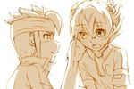  bad_id bad_pixiv_id cr72 endou_mamoru headband inazuma_eleven_(series) inazuma_eleven_go male_focus matsukaze_tenma monochrome multiple_boys sketch white_background 