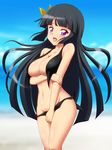  :o beach bikini black_bikini black_hair blush breasts cleavage covering day image_sample large_breasts long_hair mole nicoseiga_sample purple_eyes sister_quest solo surprised swimsuit takappe tateha_(sister_quest) wardrobe_malfunction 