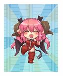 blush breasts chibi closed_eyes copyright_request horns medium_breasts open_mouth pink_hair sankuma smile solo thighhighs wings 