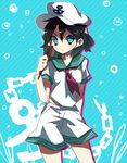  anchor aqua_eyes banned_artist black_hair chain green_hair hat hishaku multicolored_hair murasa_minamitsu sailor short_hair short_sleeves shorts solo suisen touhou 