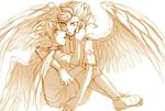  angel_wings bad_id bad_pixiv_id cr72 inazuma_eleven_(series) inazuma_eleven_go lightning_bolt male_focus matsukaze_tenma monochrome multiple_boys sketch tsurugi_kyousuke wings 