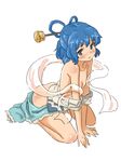  bad_id bad_pixiv_id blue_eyes blue_hair blush clothes_around_waist collarbone flat_chest full_body hair_ornament hair_rings hair_stick kaku_seiga looking_at_viewer no_bra no_panties off_shoulder open_clothes open_shirt open_skirt shawl shibasaki_shouji shirt shirt_around_waist short_hair sitting skirt solo touhou v_arms white_background 