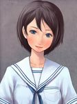  blue_eyes brown_hair face highres mole original school_uniform serafuku shigureteki short_hair smile solo upper_body 