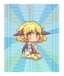  blonde_hair blush bunny_tail chibi copyright_request horns looking_at_viewer looking_back panties pointy_ears sankuma skirt solo tail underwear wings yellow_eyes 