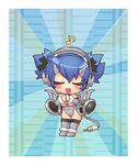  blue_hair blush chibi closed_eyes copyright_request headphones horns musical_note open_mouth personification sankuma short_hair smile solo tail thighhighs 