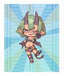  chibi copyright_request flat_chest green_hair horns looking_at_viewer one_eye_closed sankuma smile solo tail 