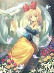  bad_id bad_pixiv_id bird blonde_hair bracelet brown_eyes bug butterfly dress earrings flower forest grimm's_fairy_tales insect jewelry nature necklace original orita_enpitsu sitting smile snow_white snow_white_(grimm) 