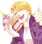  blonde_hair blue_jacket bomber_jacket helmet jacket keith_goodman male_focus mamemo_(daifuku_mame) sky_high solo thumbs_up tiger_&amp;_bunny 