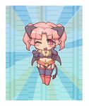  blush breasts chibi copyright_request horns looking_at_viewer medium_breasts open_mouth pink_eyes pink_hair sankuma smile solo tail thighhighs wings 