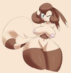  anthro big_breasts breasts curly_q female furret keijimatsu nintendo one_eye_closed pok&#233;mon pok&#233;morph pokemon pussy thick_thighs video_games voluptuous wide_hips wink 