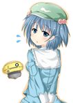  arms_behind_back bad_id bad_pixiv_id blue_eyes blue_hair blush flubber flying_sweatdrops hair_bobbles hair_ornament hat highres kawashiro_nitori long_sleeves looking_back nowheresoul open_mouth short_hair solo touhou two_side_up weebo 