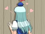  green_hair hat heart kamishirasawa_keine long_hair mono_(moiky) puffy_sleeves short_sleeves solo touhou wall 