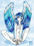  blue_hair blueroses breasts canine cute female hair mammal nude pussy sitting solo tala_(suntattoowolf) wings wolf 