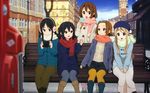  akiyama_mio black_eyes blonde_hair blue_eyes boots brown_eyes brown_hair earmuffs group hat headband hirasawa_yui horiguchi_yukiko ice_cream k-on! kotobuki_tsumugi long_hair nakano_azusa scarf short_hair tainaka_ritsu 