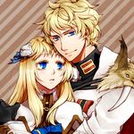  1girl bad_id bad_pixiv_id blonde_hair blue_eyes brother_and_sister hair_ornament height_difference hug hug_from_behind long_hair patroklos_alexander pyrrha_alexandra siblings soulcalibur soulcalibur_v t_rooibos 