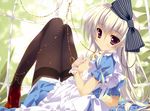  bow breast_hold collar dorothy_gale dress gloves gray_hair long_hair open_shirt pantyhose purple_eyes scan the_wizard_of_oz tsurusaki_takahiro 