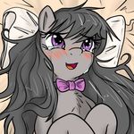  bed black_hair blush bow_tie equine female feral friendship_is_magic fur grey_fur hair horse long_hair lying mammal my_little_pony octavia_(mlp) on_back open_mouth pillow pony purple_eyes reiduran simple_background smile solo tears tongue 