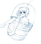  barefoot blue bucket feet in_bucket in_container juuka@100neko kisume monochrome solo touhou wooden_bucket 