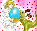  blonde_hair clamp dinosaur egg rex_kyouryuu_monogatari ribbon ribbons yellow_eyes 