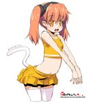  cat_tail copyright_request flat_chest hairband midriff miniskirt oekaki onija_tarou orange_hair skirt sleeveless smile solo tail tank_top thighhighs twintails yellow_eyes zettai_ryouiki 