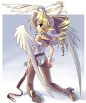  animal_ears ass back belt blonde_hair blue_eyes bunny_ears bunnysuit drill_hair full_body hair_ribbon head_wings high_heels katahira_masashi kneeling long_hair looking_back original pantyhose pointy_ears ribbon shoes solo wings wrist_cuffs 