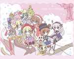  blonde_hair bow candle chibi christmas gift hina_ichigo kanaria kunkun multiple_girls non-web_source pink_bow room603 rozen_maiden santa_costume shinku siblings sisters sleigh snowman souseiseki suigintou suiseiseki twins wallpaper 