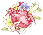  barefoot blood blood_on_face bloody_clothes bloody_hands floral_background flower full_body lily_(flower) miya_(tsumazukanai) no_hat no_headwear remilia_scarlet solo touhou wings 