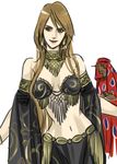  artist_request barbariccia bikini brown_eyes brown_hair detached_sleeves final_fantasy final_fantasy_iv jewelry loincloth long_hair midriff necklace rubicante solo swimsuit very_long_hair 