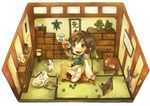  armor bad_id bad_pixiv_id brown_eyes brown_hair cat chibi final_fantasy final_fantasy_vii hanging_scroll headband materia midriff scroll short_hair shorts shuriken sleeveless sleeveless_turtleneck solo sui_(petit_comet) tatami turtleneck yuffie_kisaragi 