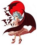  bat bat_wings blue_hair hat moon red_moon remilia_scarlet ribbon short_hair solo touhou wings yuu_(yomiyuumakit) 
