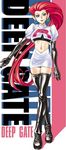  big_hair blue_eyes boots clothes_writing crossed_legs earrings elbow_gloves gif_artifacts gloves hair_slicked_back jewelry long_hair midriff musashi_(pokemon) non-web_source pierre_norano pokemon pokemon_(anime) red_hair solo standing team_rocket thigh_boots thighhighs very_long_hair watson_cross 