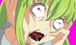  artist_request bangs c.c. code_geass crazy face green_hair mouth open_mouth parody solo teeth tongue 