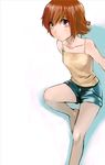  bad_id bad_pixiv_id barefoot brown_hair copyright_request purple_eyes qrp shorts solo tank_top 