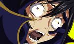  :o artist_request black_eyes black_hair code_geass crazy_eyes lelouch_lamperouge male_focus open_mouth parody shaded_face solo teeth upper_body wrinkles 