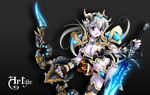  armor bikini_armor bow_(weapon) breasts cleavage draenei frostmourne gloves large_breasts midriff pointy_ears purple_eyes silver_hair solo sword thori'dal_the_stars'_fury warcraft weapon world_of_warcraft 
