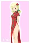  blonde_hair blush brown_eyes china_dress chinese_clothes dress final_fantasy final_fantasy_iv final_fantasy_iv_the_after solo takizi thighs ursula_leiden 