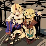  bad_id bad_pixiv_id blonde_hair chain green_eyes horn hoshiguma_yuugi ko-&gt;u ko-u long_hair mizuhashi_parsee multiple_girls short_hair touhou 