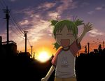  closed_eyes koiwai_yotsuba raglan_sleeves smile solo sunset teramoto_kei yotsubato! 