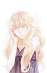  blue_eyes closed_mouth collarbone frown half-closed_eyes lips long_hair macross macross_frontier monaka nightgown sad sheryl_nome simple_background solo upper_body wavy_hair white_background 