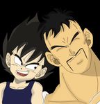  black_hair child dragon_ball dragonball_z eyes_closed facial_hair muscle_shirt mustache nappa open_mouth saiyan smile spiked_hair vegeta young younger 