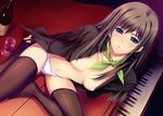  absurdres alcohol ascot blue_eyes bottle bow bow_panties breasts cameltoe drink grand_piano highres instrument looking_at_viewer medium_breasts nipples no_bra open_clothes open_shirt panties parted_lips piano pp:_pianissimo scan shirakawa_ayane shirt solo sugina_miki thighhighs third-party_edit underwear white_panties wine 