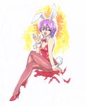  1girl animal_ears bat bats bunny_ears bunny_tail bunnysuit capcom detached_collar high_heels lilith_aensland pantyhose purple_hair shoes short_hair tail vampire_(game) 