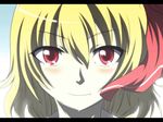  anime_coloring blonde_hair face fang hair_ribbon letterboxed making_of red_eyes rhine ribbon rumia short_hair smile solo tears touhou 