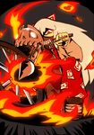  bicycle bow fire fujiwara_no_mokou ghost_rider ground_vehicle hair_bow long_hair looking_at_viewer marvel mask nicetack pants red_eyes silver_hair skull solo touhou 